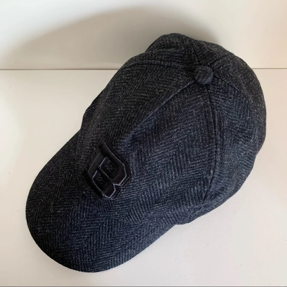 B wool leather Herringbone cap hat